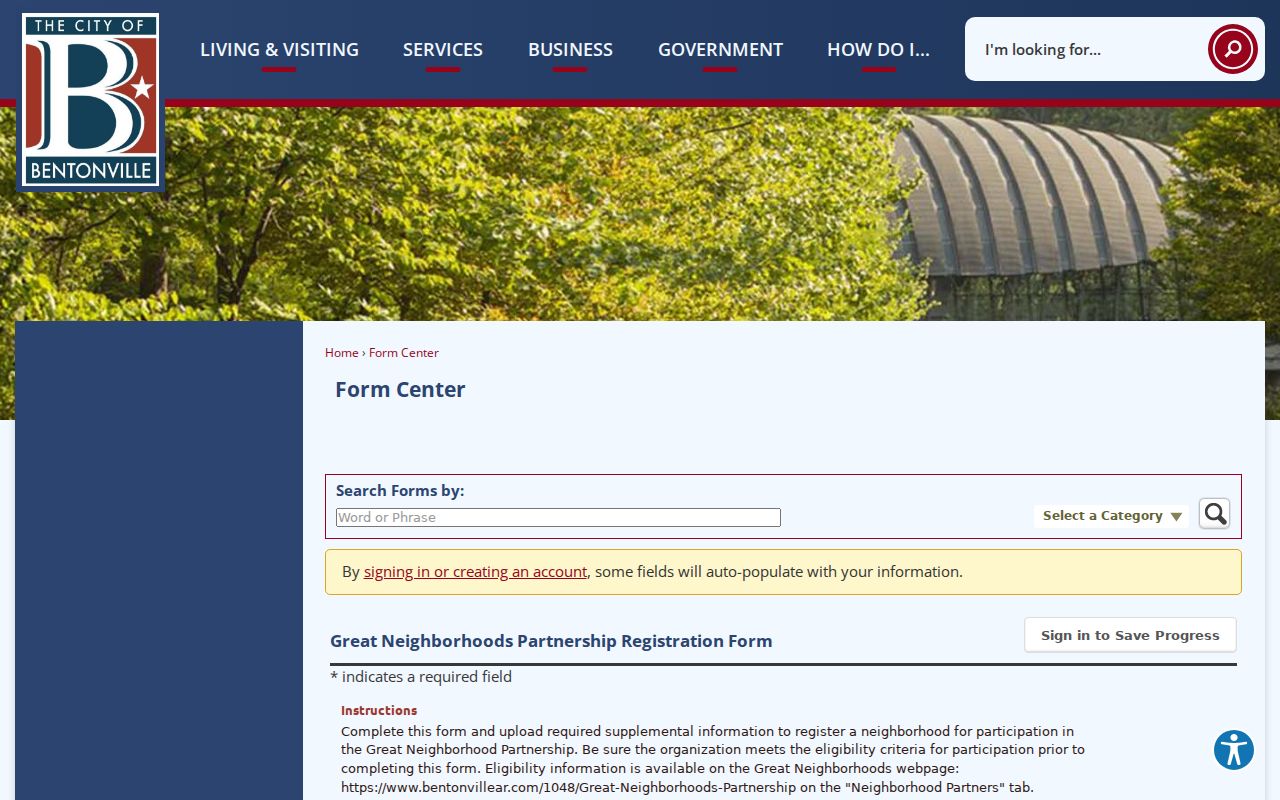 Bentonville neighbor records association registration fields