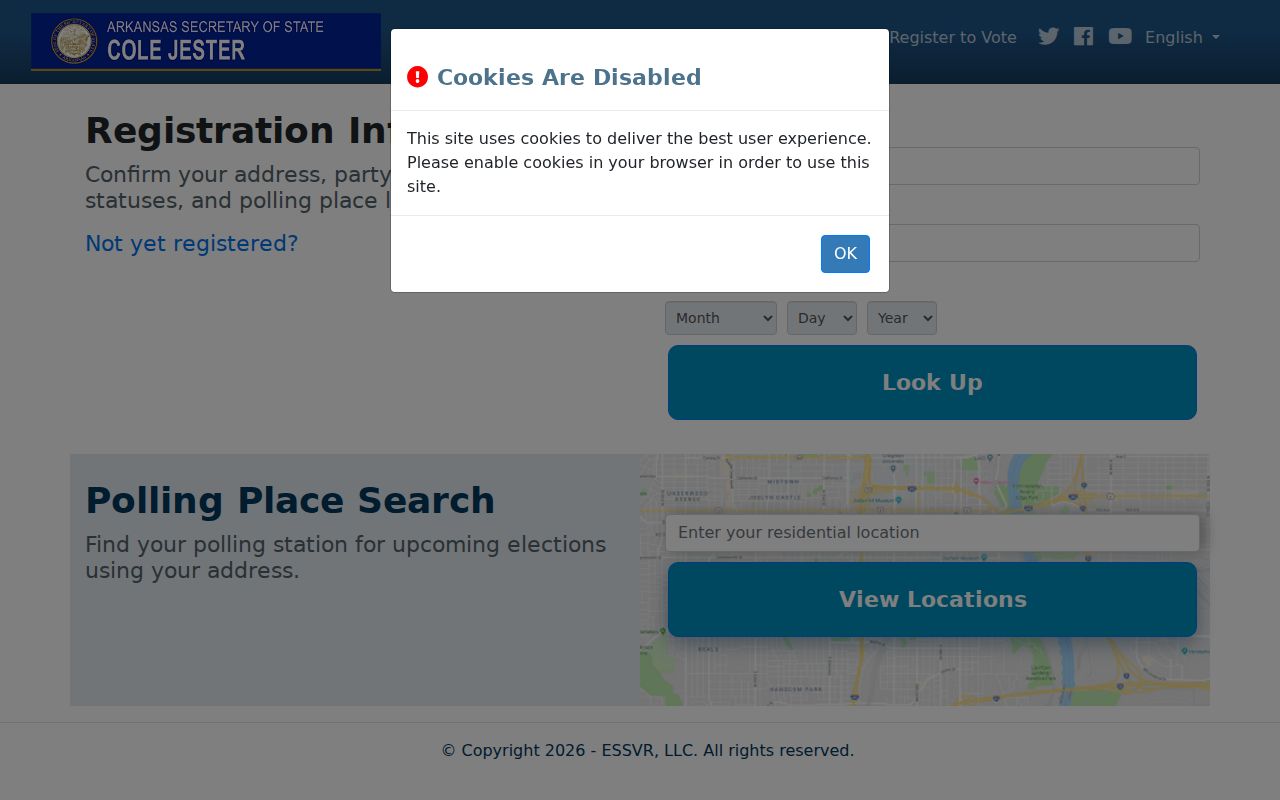 Arkansas VoterView form for a Bentonville resident search